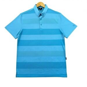 AG Jeans Green Label Men's Medium Hansen Blue Stripe Polo 3 Button Sporty Golf